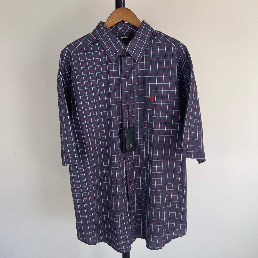 Vintage Sean John NWT XXXL "Euro Metro" Short Sleeve Button Down Shirt NavyPlaid